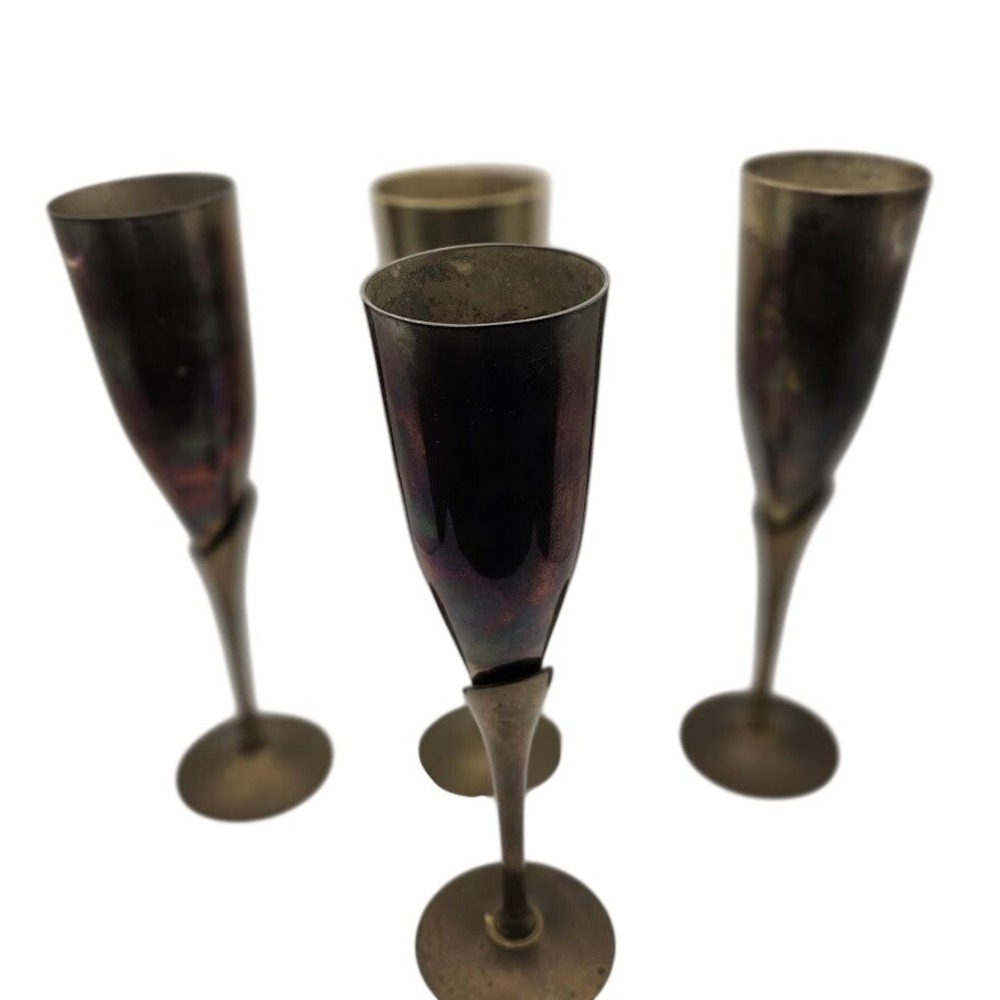Set of 4 Vintage Brass Metallic Champagne Flutes Vintage Holiday